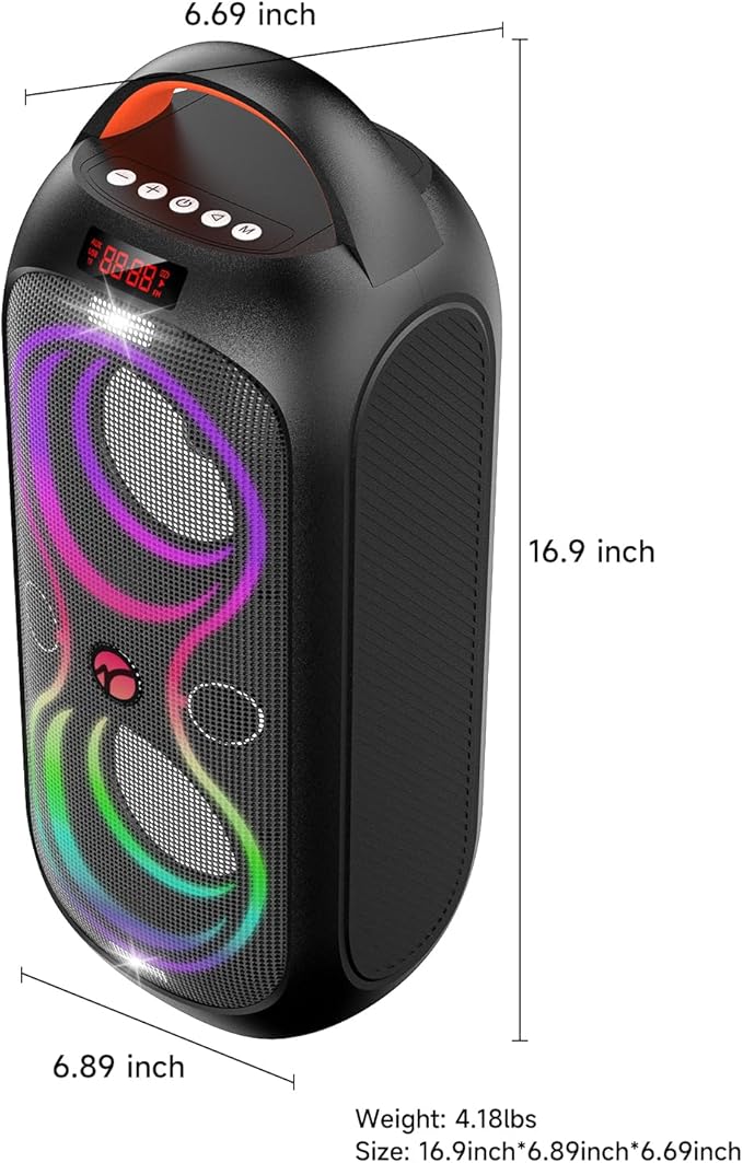 Portable Bluetooth Speaker 120dB Loud Sound, Wireless Big Party Speakers with RGB LED Lights, Dual 4" Speakers, FM Radio, USB, TF Card, AUX, Mic Input, TWS Pairing for Outdoor & Camping, Rechargeable