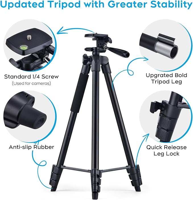 Phone Tripod - Linkcool 160cm 63" Adjustable iPhone Tripod for Smartphone Samsung iPhone Camera Stand, Lightweight Portable Tripod for iPhone with Remote Shutter Control