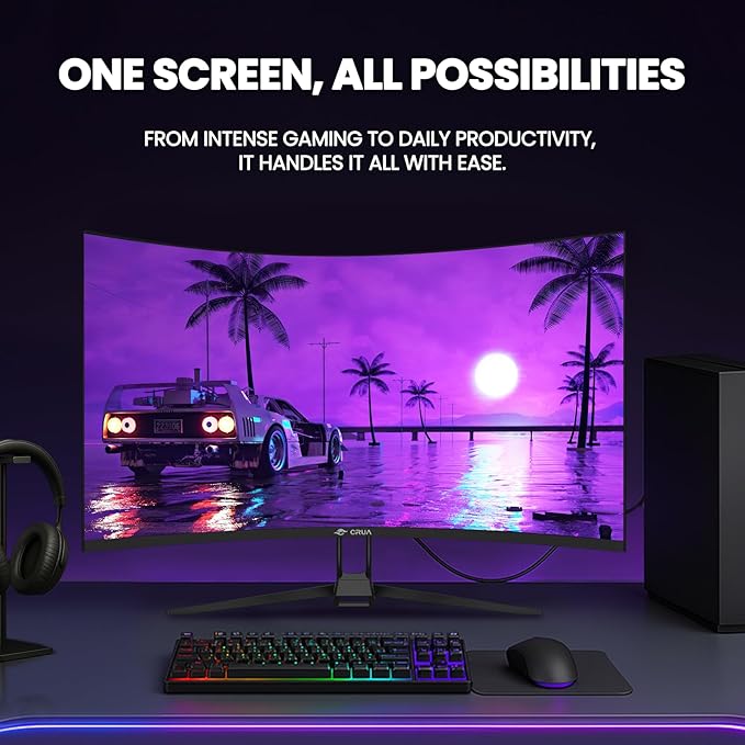 CRUA 32" Curved Gaming Monitor, 4k UHD(3840 * 2160P) VA Screen, 1500R, 144Hz/160Hz Computer Moniter, Supports AMD Freesync, 120% sRGB, Built-in Speakers, Wall Mountable Installs(HDMI 2.1/DP 1.4)-Black