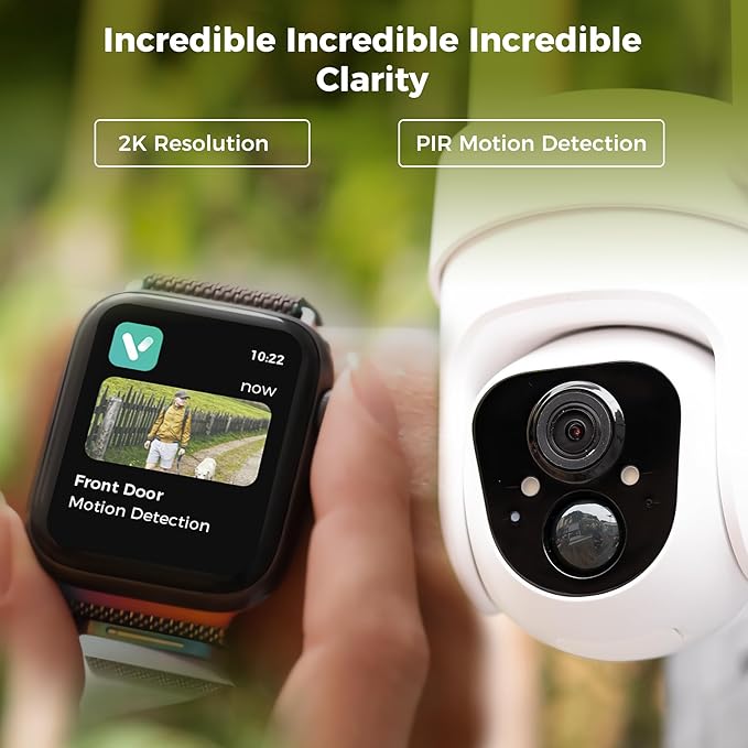 Vicohome 2CQ4 2K AI Solar Security Camera Wireless Outdoor and Indoor Camera, Battery Powered Cam, Color Night Vision,Two Way Audio,PIR Motion Detection, 360ยฐ View Pan/Tilt,Easy to Setup