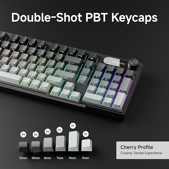 V102 Wired Keyboard, 98 Keys Creamy Gaming Keyboard with Number Pad, Display Screen & Media Knob RGB Silent Wired Cute Computer Keyboard for Laptop PC Gamer-Gradient Black