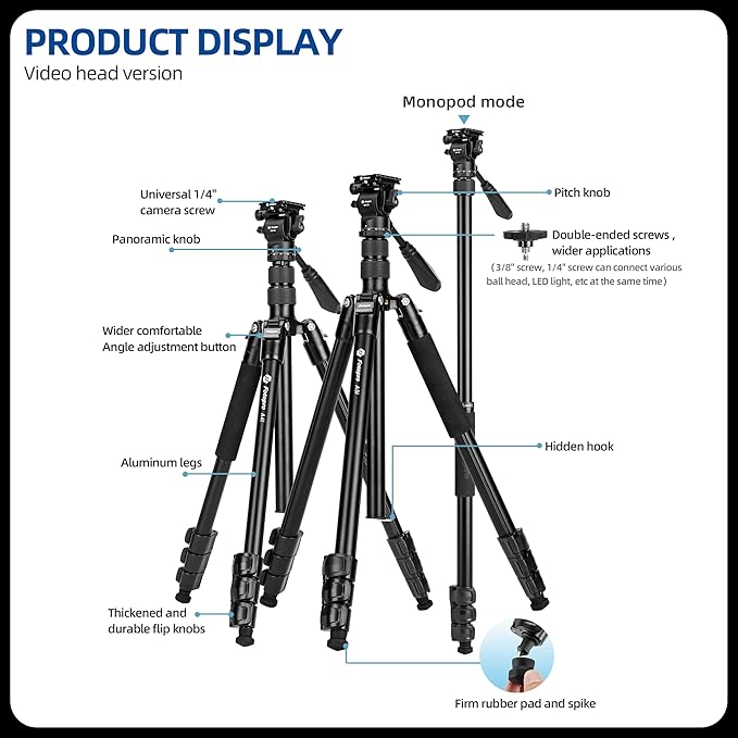 Fotopro Camera Tripod, Foldable Aluminum Tripod/Monopod, 360°Ball Head Detachable with Quick Release Plate, Lightweight Tripod for Camera, Phone, A4I A5I (Grey, 80'' Video)