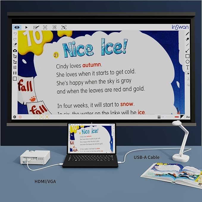 INSWAN INS‑2 4K USB Document Camera – 13MP, Dual Auto‑Focus, LED Light and Microphone, Plug & Play, Mac, Windows, iPad, Chromebook, A3 Capture – Ideal for Teachers and Classrooms