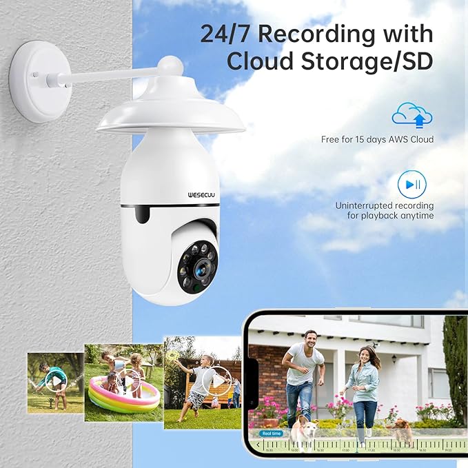 3K Light Bulb Security Camera -5G& 2.4GHz WiFi Security Cameras Wireless Outdoor Motion Detection and Alarm,Two-Way Talk,Color Night Vision,Human Detection, 500MP Ultra HD