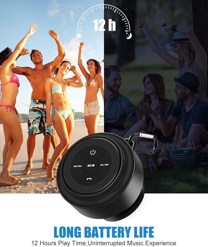 Shower Speaker Bluetooth Waterproof, Portable Mini Bluetooth Shower Speakers Waterproof with Suction Up and Clip, IPX7 Waterproof Floating Bathroom Speaker for Pool Beach Kayak, Beach Gifts(Black