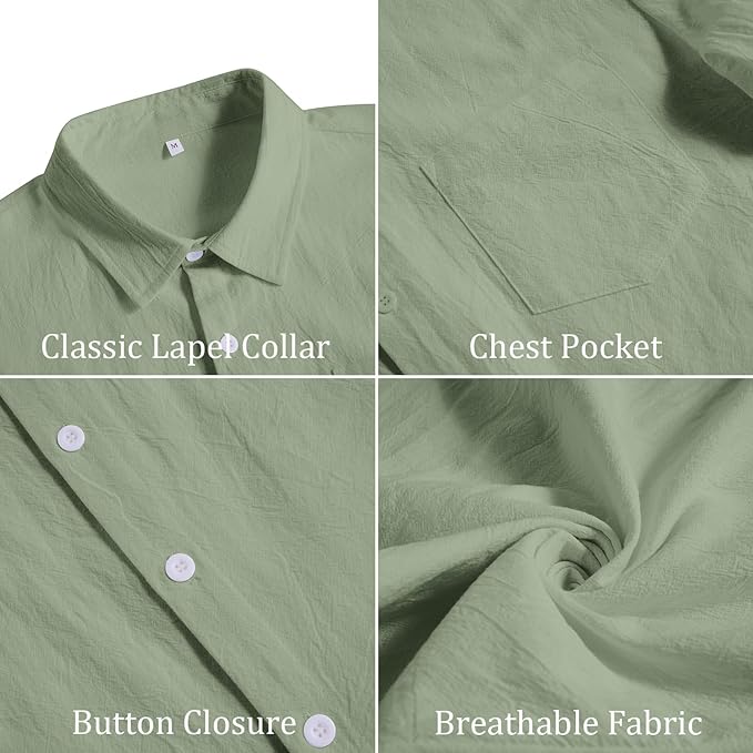 Vssjavun Mens Short Sleeve Button Down Shirts Casual Cotton Shirt Summer Beach Tops with Pocket
