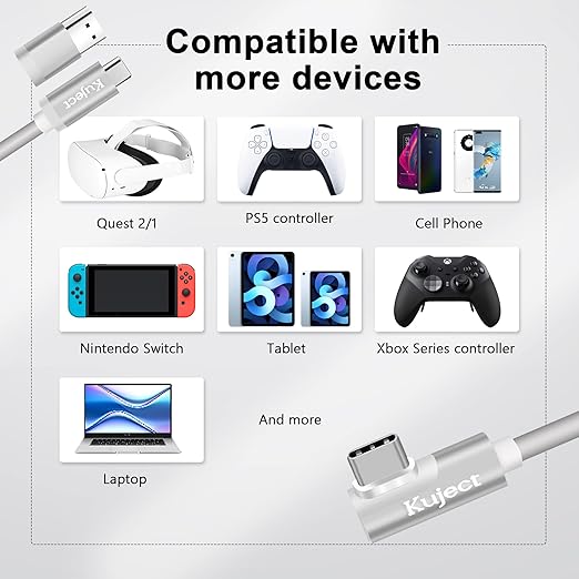 Kuject Link Cable 20FT Compatible for Quest 3S/3, Quest 2/Pro, Pico 4, VR Headset Accessories Cable for Rift S/Steam VR Games, USB 3.0 Type C to C High Speed Data Transfer Cord for Gaming PC, White