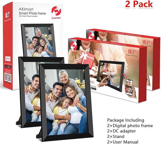 32GB FRAMEO 10.1 Inch Smart WiFi Digital Photo Frame 1280x800 IPS LCD Touch Screen, Auto-Rotate Portrait and Landscape, 32GB Memory, Share Moments Instantly via Frameo App from Anywhere 2 Pack