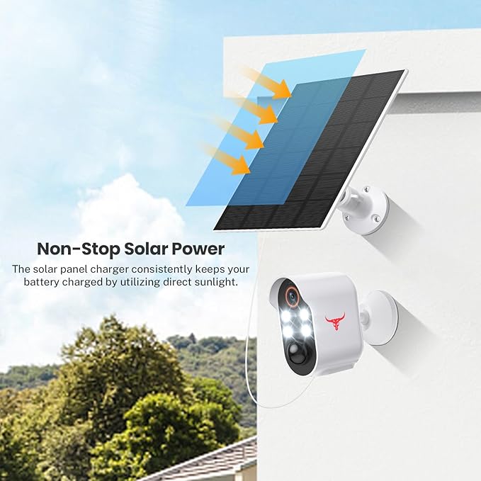 1080P Security Camera Wireless, Color Night Vision, Human Detection, Cloud Storage, 2-Way Audio, 2.4G WiFi, Live View, Indoor Outdoor Surveillance (4 Spotlights+Solar Panel)