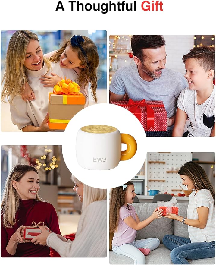 EWA Bluetooth Speaker, Mini Portable Bluetooth Speaker with Creative Cup-Shaped Design, IP67 Waterproof, Loud & Clear Sound, Ideal Gift for Desk, Travel & Holidays, A163 (White)