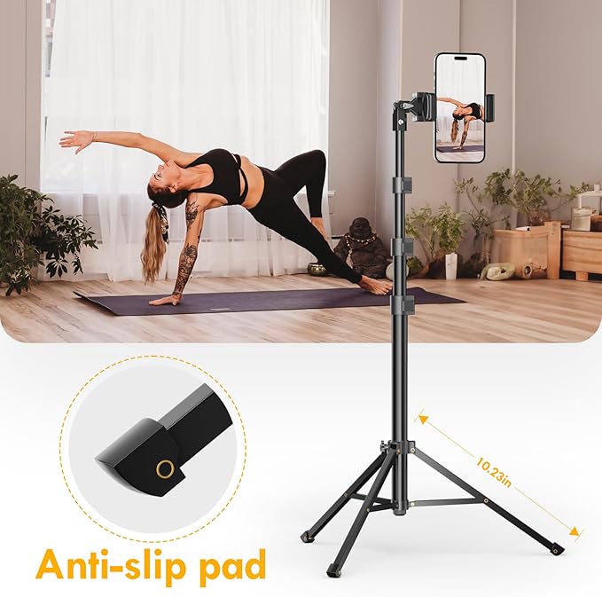 EMART 52’’ Cell Phone Tripod Stand for iPhone, Adjustable Floor Cellphone Tri Pod Holder with Remote, Portable Smartphone Compact Travel Selfie Stick for Video Recording Camera Ring Light Filming