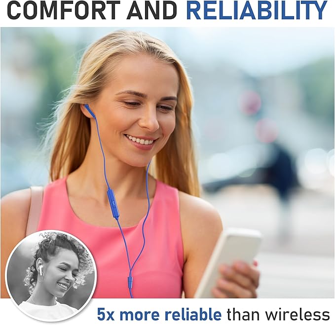 LUDOS FEROX Wired Earbuds in-Ear Headphones, 5 Years Warranty, Earphones with Microphone, Noise Isolation Corded for 3.5mm Jack Ear Buds for iPhone, Samsung, Laptop, Kids, School Students - Blue