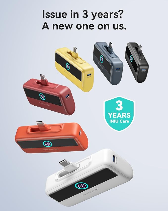 INIU Mini Portable Charger, 5500mAh Power Bank with Build-in USB-C Connector, 22.5W Fast Charging Battery Pack, Travel Essential Charger for iPhone 16 15, Fit for College Students Boys Girls, Yellow