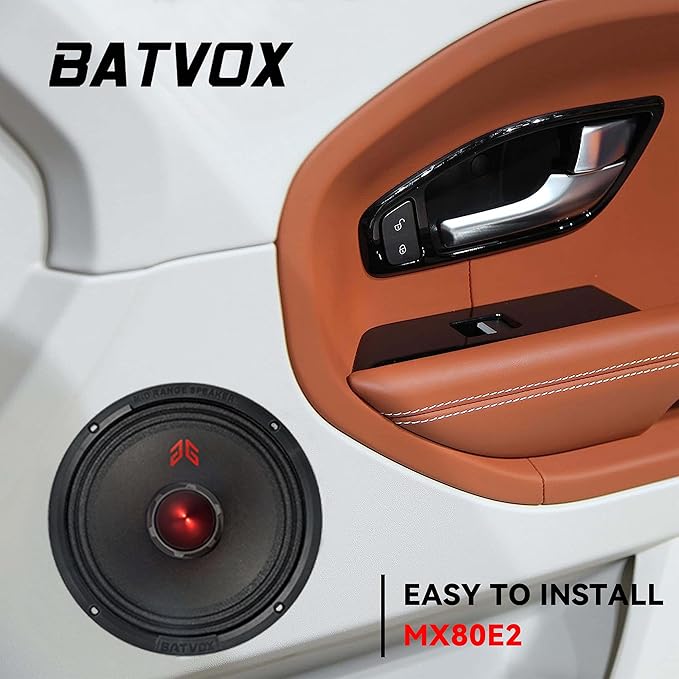 MX80E2 Midrange Loudspeaker 8" Red Bullet, 640W Max, 4 Ohms, Premium Quality Audio Door Speakers for Car or Truck Stereo Sound System, Black (2 Speaker)