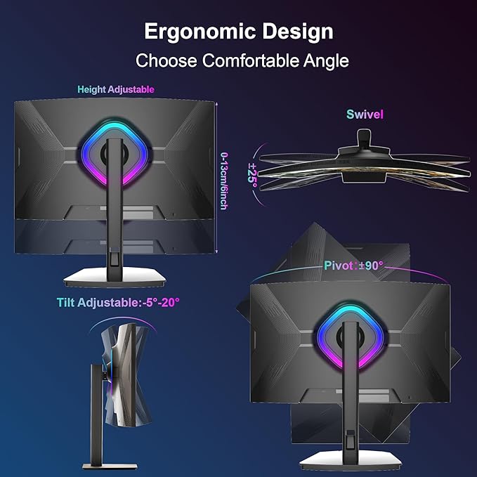 27 Inch Curved Gaming Monitor 180HZ QHD Height Adjustable, Professional PC 2K Monitors 2560 x 1440p Home Office Computer Screen, HDMI, DP, AdaptiveSync, 1500R, Build-in Speaker, 100 x 100 mm VESA