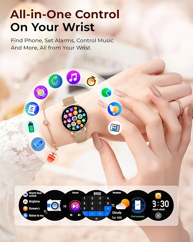 Smart Watches for Women, 1.27″ AMOLED Fitness Tracker with Heart Rate SpO2 Sleep Monitor, 3 Bands, 120+ Sport Modes, Call & Notifications, Smartwatch for Android & iPhone Compatible, 40 mm Rose Gold