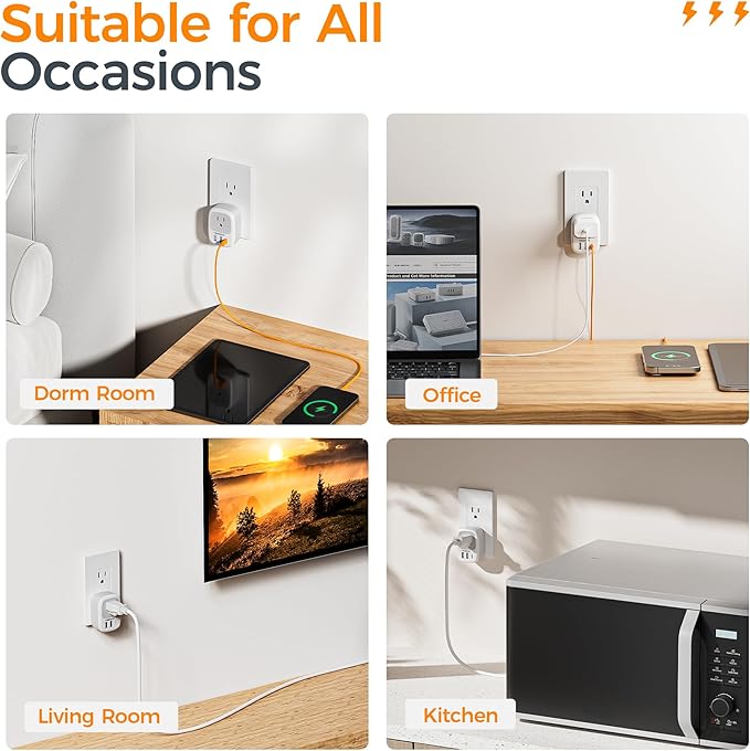 Wall Charger Block, 3 USB Charging Ports (1 USB C) and 1 AC Outlet Splitter, TESSAN 1875W Wall Outlet Extender, Multi Plug Adapter for Cruise, Home, Office, Dorm Room Essentials