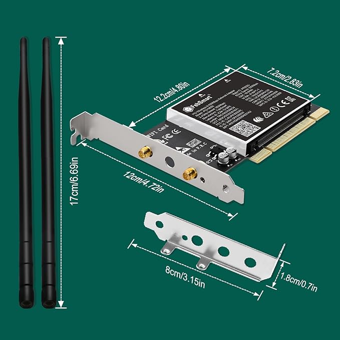 Wireless N Dual Band 600Mbps (2.4GHz 300Mbps or 5GHz 300Mbps) PCI WiFi Adapter for Windows 11, 10, 8.x, 7, XP (32/64bit) and Windows Server Desktop PCs, PCI Interface WiFi Card (PCI-N600)