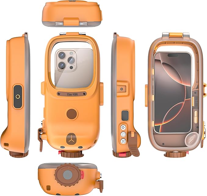 Professional Diving Phone Case, 15m/49ft Underwater Photography Housing, Bluetooth Connection - Button Control, Universal Waterproof Snorkeling Phone case for iPhone and Samsung Android