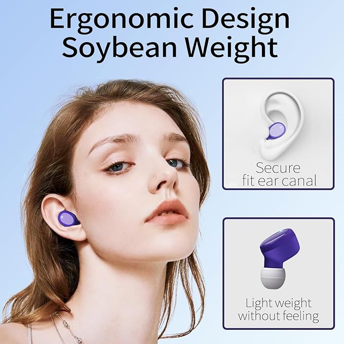 Wireless Earbuds in-Ear Headphones Bluetooth 5.3 with Built-in Mics Deep Bass Clear Call Ultralight Headsets Up to 60H Play Time for Studying Workout Gaming Purple