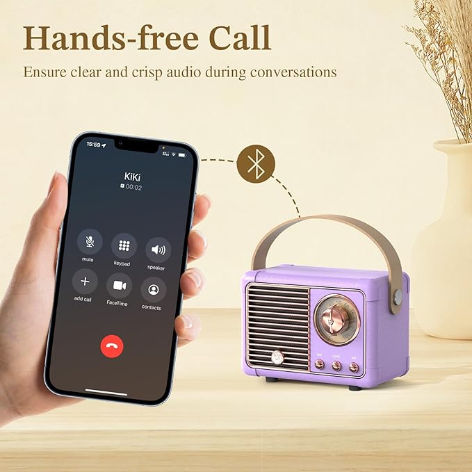 PRUNUS J-999 Retro Bluetooth Speaker,Vintage Decor,Mini Wireless Bluetooth Speaker,Cute Old Fashion Style Support USB/TF Card/AUX for Kitchen Desk Bedroom Office Party Outdoor(Exclusive Purple)