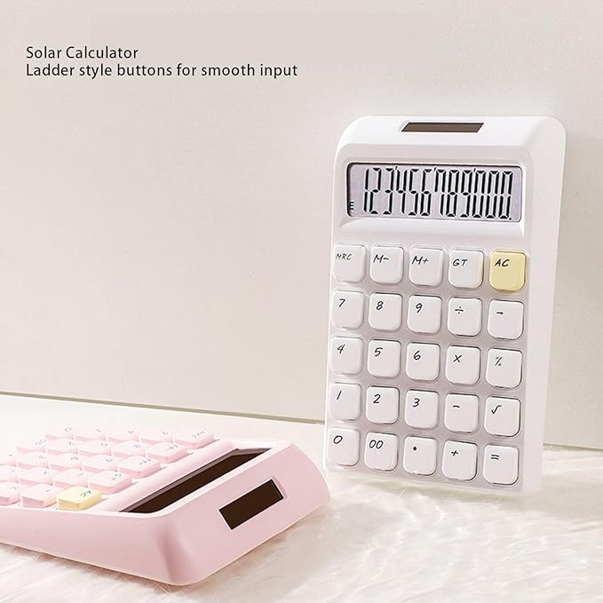Pssopp Desktop Solar Calculator, Large 12-Digit Display Energy Efficient Tactile Press Keys Portable Standard Math Tool for Home Office Accounting (White)