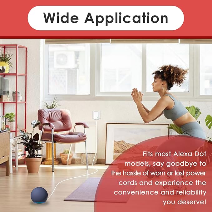 2 Pcs Power Cord for Alexa Dot 3rd / 4th / 5th Gen 2022, Echo Show White Charger Cable - 1.5M Long Power Adapter