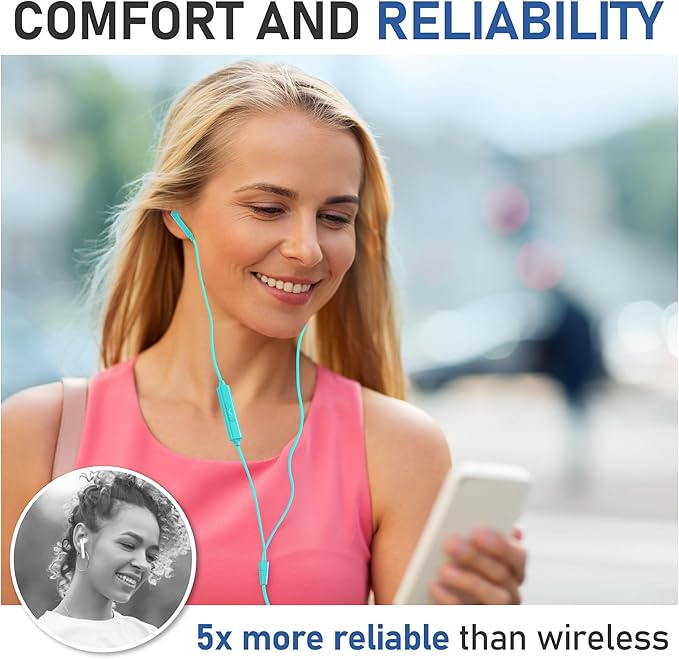 LUDOS FEROX Wired Earbuds in-Ear Headphones, 5 Years Warranty, Earphones with Microphone, Noise Isolation Corded for 3.5mm Jack Ear Buds for iPhone, Samsung, Laptop, Kids, School Students - Turquoise