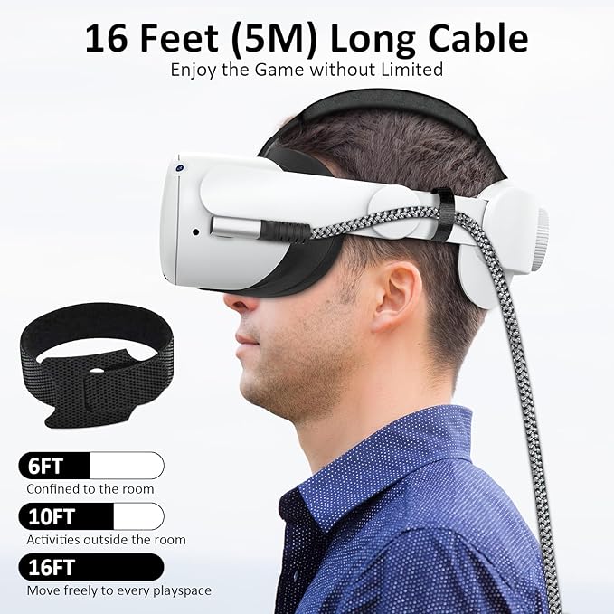 Link Cable 16FT VR Cable Compatible with Meta Oculus Quest 2/Quest 3S/Quest 3/Pro Pico, Nylon Braided Accessories and Gaming PC Steam VR, USB 3.0 Data Transfer Type C Cable, for VR Headset