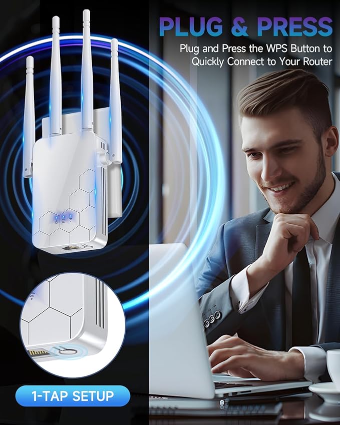 2025 WiFi Extender Internet Booster, 10000 Sq.ft Long Range Repeater Wireless Routers Amplifier, Mesh Wi-Fi 80% Faster | Broader Than Ever, Support More Network Devices at Home, 1-Tap Setup