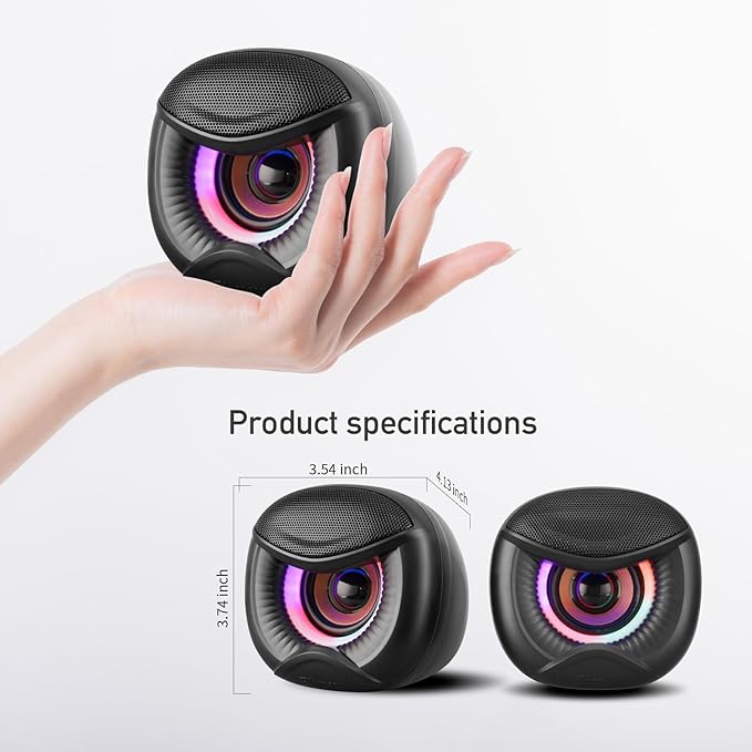 USB Computer Speakers for RGB Lighting, PC Speakers with a USB-C Interface are Suitable for Desktop Laptop Monitor, Owl Eye Design, Colorful Lights