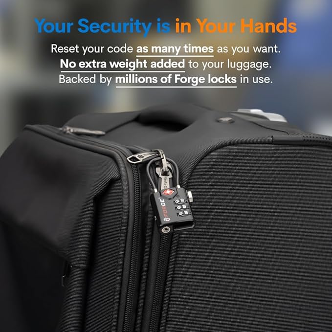 TSA Approved Cable Luggage Locks, Re-settable Combination with Alloy Body, Black 2 Locks.