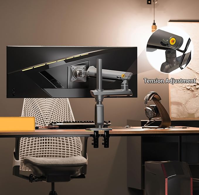 Gaming Monitor-Arm for Flat/Ultrawide/Curved Monitors 27 to 50 inch, Heavy Duty Stand Load up to 18 kg, VESA 75/100 mm Monitor-Mount A7