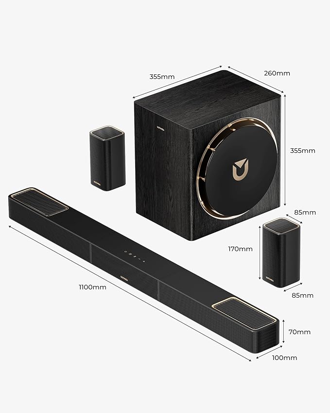 ULTIMEA 5.1.4ch Sound Bar with Dolby Atmos, Wireless Surround Sound System for TV with 2 Surround Speakers, Sound Bar for Smart TV with 8" Subwoofer for Home Theater, BT 5.4, HDMI eARC, Skywave X50