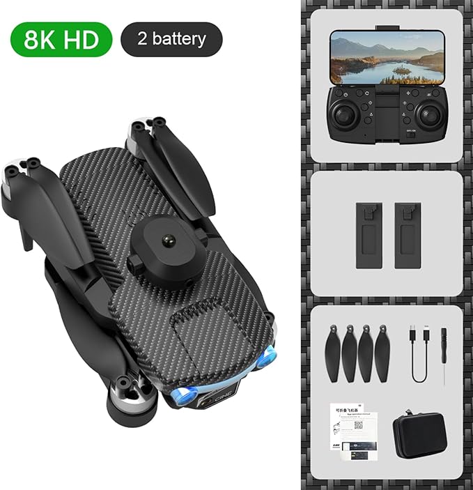 Drone with Camera 8K EIS Anti Shake Camera FPV Drone, RC Quadcopter with Brushless Motor, 50x zoom,360° Obstacle Avoidance, Follow Me, Optical Flow, Headless Mode and 2 Batteries for Adults