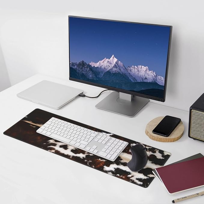 Gaming Mouse Pad, Large Non-Slip Rubber Base Mousepad, Keyboard Mouse Mat, Desk Pad with Stitched Edges, 31.5x11.8inch, Brown Cowhide