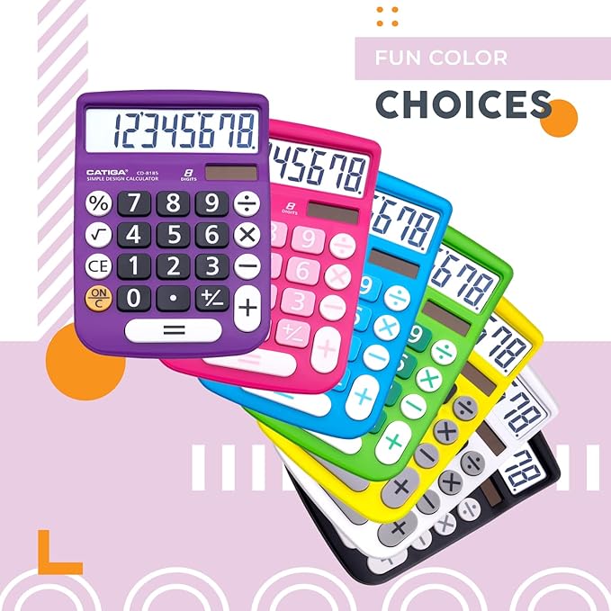 CATIGA Desktop Calculator 8 Digit with Solar Power and Easy to Read LCD Display, Big Buttons, for Home, Office, School, Class and Business, 4 Function Small Basic Calculators for Desk, CD-8185
