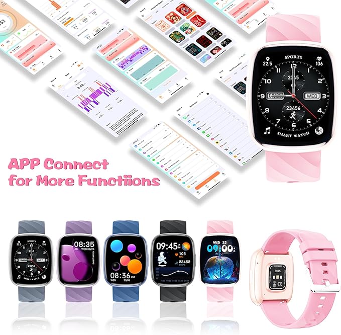 Smart Watch for Kids Fitness Activity Tracker for Boys Girls, Waterproof, Puzzle Games, Alarm Music, Sport Mode, Heart Rate, Sleep, Pedometer, Children Smartwatch Birthday Gift for Teens, Pink