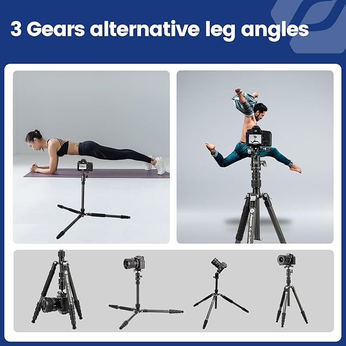 Fotopro 62" Carbon Fiber Travel Tripod, Lightweight Compact Camera Tripod with Ball Head and Arca-Swiss Quick Release Plate, Detachable Monopod with Carry Bag, Load up to 8KG/17.63lbs, Weights 0.98kg