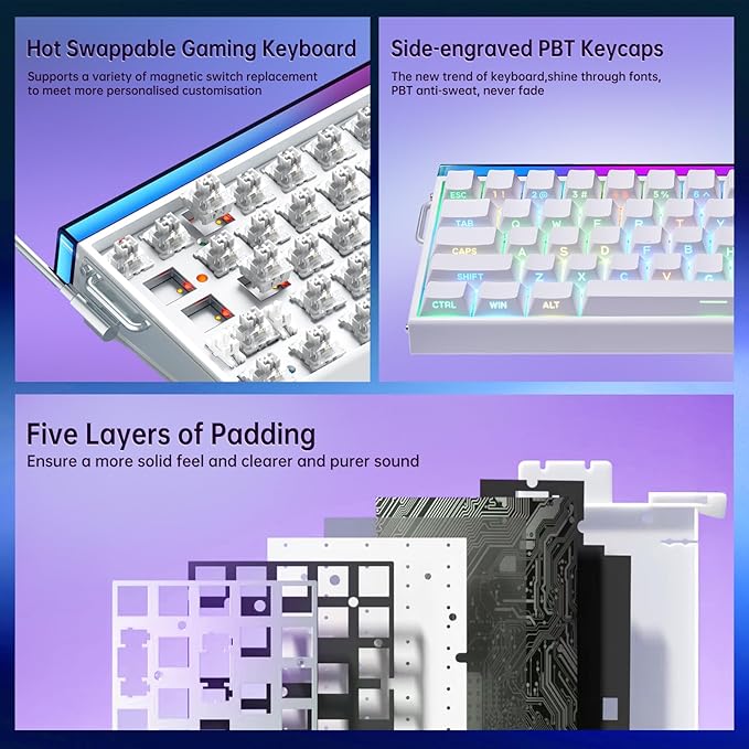 x Aula Hero 68he 60% Gaming Keyboard Wired, Hall Effect Keyboard Magnetic Switch RGB Backlit with Adjustable Actuation,Rapid Trigger Mode,8K Hz Polling Rate,0.125ms Latency,Side Printed PBT Keycaps