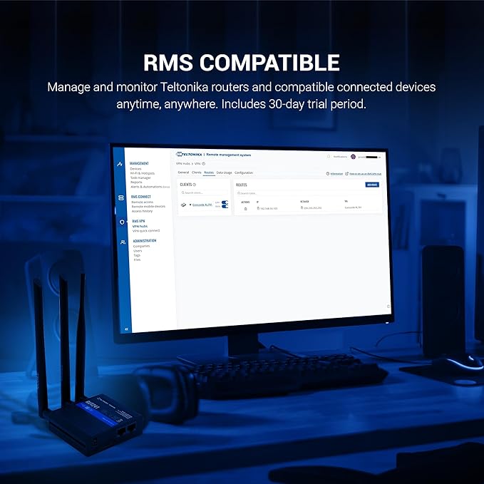 Teltonika RUT241 Industrial Cellular WiFi Sim Router - 4G LTE (Cat 4), 3G Connectivity - Wireless Access Point with Hotspot Functionality - RMS Compatible, Automatic WAN Failover (TELRUT241098000)