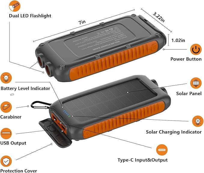 Solar Charger Power Bank 49800mAh,Portable Solar Phone Charger with 2 USB-A,1 Type-C Interface,15W Fast Charging for iPhone Samsung Etc,Portable Battery Charger with Dual Flashlight for Camping