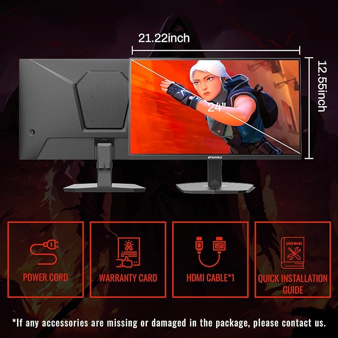 SANSUI Gaming Monitor, 24 Inch 200Hz 180Hz, FHD 1080P 1ms 110% sRGB Computer Monitor, HDMI DP Ports VESA Support for Game Office (HDMI Cable Included ES-G24F4H)