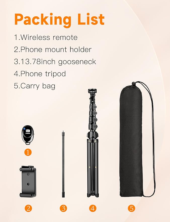 Phone Tripod Stand, 84" Tall Flexible Cellphone Tripod for iPhone with Gooseneck Remote, Portable Phone Stand for Recording, Compatible with iPhone 14 13 12 pro Android Camera