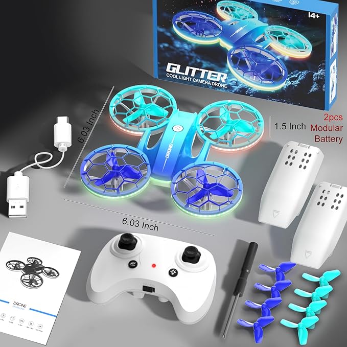 Drone for Kids and Beginners, Quadcopter Indoor Small with 2 Modular Batteries, 360° Flips, 3 Speeds, Auto Hover, LED Lights, Great Christmas Birthday Gift Toy for Boys and Girls