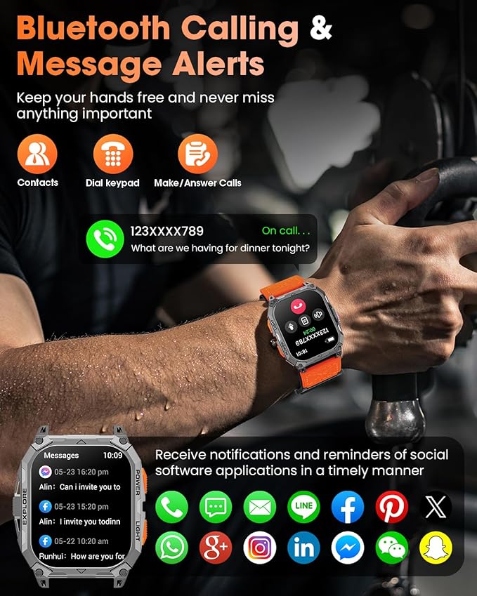 Military Smart Watches for Men (2 Straps), 2.01" HD Smartwatch with 1000 mAh Battery, Answer/Make Call, Led Flashlight, Heart Rate/Sleep Monitor, 100+ Sport Modes Fitness Tracker for Android/iPhone