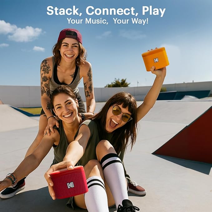 KODAK SOUNDBRIX™ Portable Bluetooth Speaker 360° HD Wireless Sound with Rich Bass Durable Mini Speaker IPX4 Water Resistant Magnetic Stackable Luxury Red for Outdoor Fun Travel & Poolside Music
