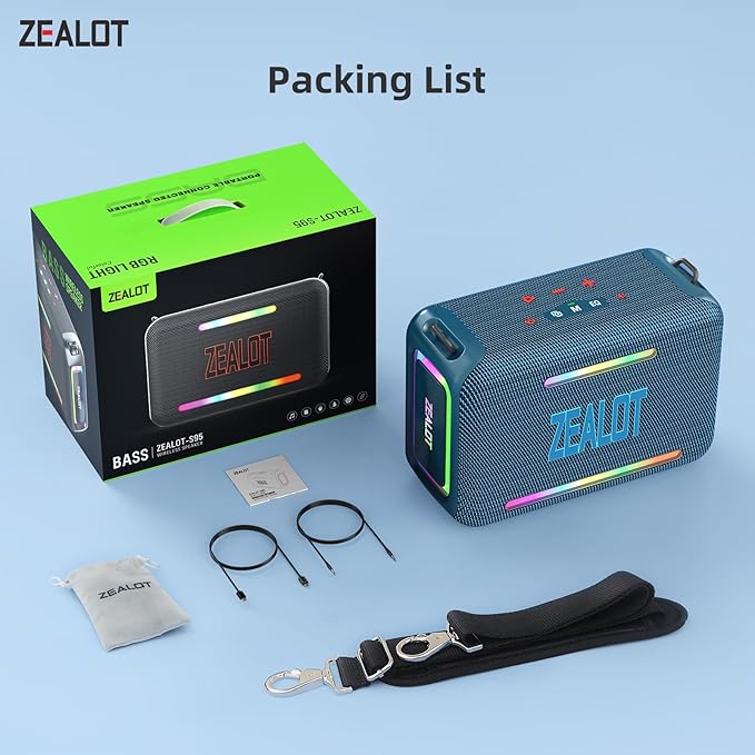 ZEALOT Bluetooth Speaker, 120W Loud Wireless Speakers IPX6 Waterproof Bluetooth Subwoofer Speaker with LED Light, Custom EQ, 40H Playtime, Portable Speakers for Outdoor, Party