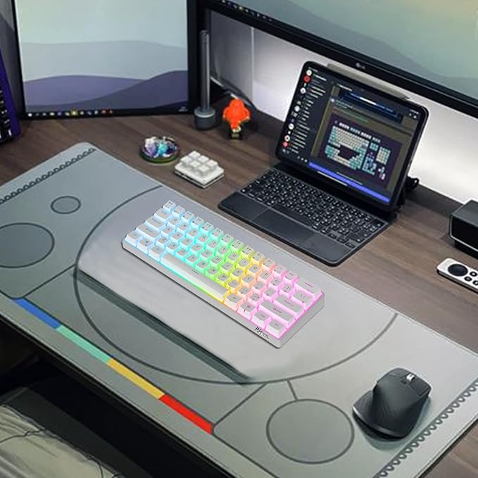 RK ROYAL KLUDGE RK61 Wired 60% Mechanical Gaming Keyboard Programmable QMK/VIA RGB Backlit 61 Keys Ultra-Compact Hot Swappable Brown Switch White