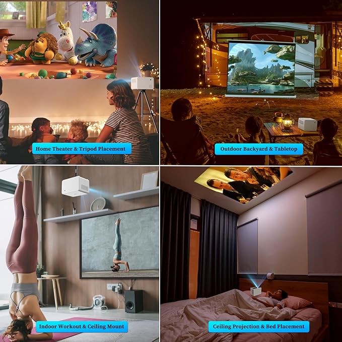 Video Projector with 5G WiFi and Bluetooth 5.1, Native 1080P Home Projector with Speaker, 16000LM Outdoor Movie Projector, Max 200" Compatible with iPhone / Android / TV Stick / Laptop / HDMI / USB